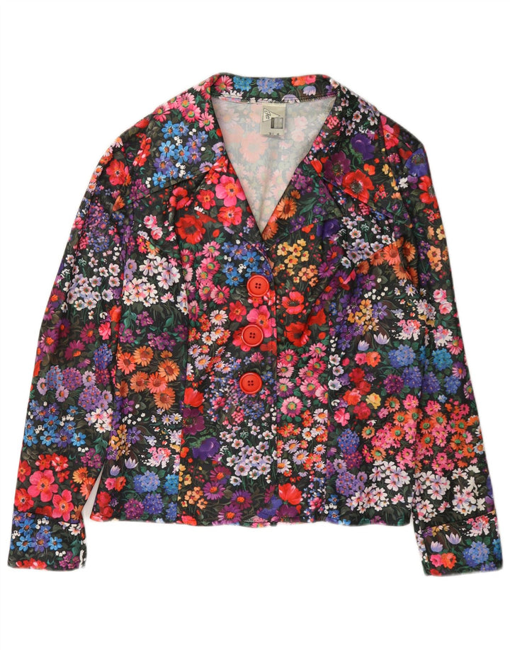 Jachetă vintage cu 3 nasturi pentru femei UK 14 Medium Multicolor Floral