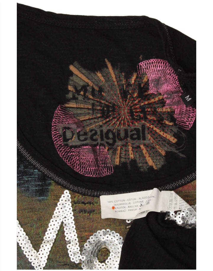 DESIGUAL Top grafic pentru femei cu mânecă lungă UK 12 Medium Black Designer