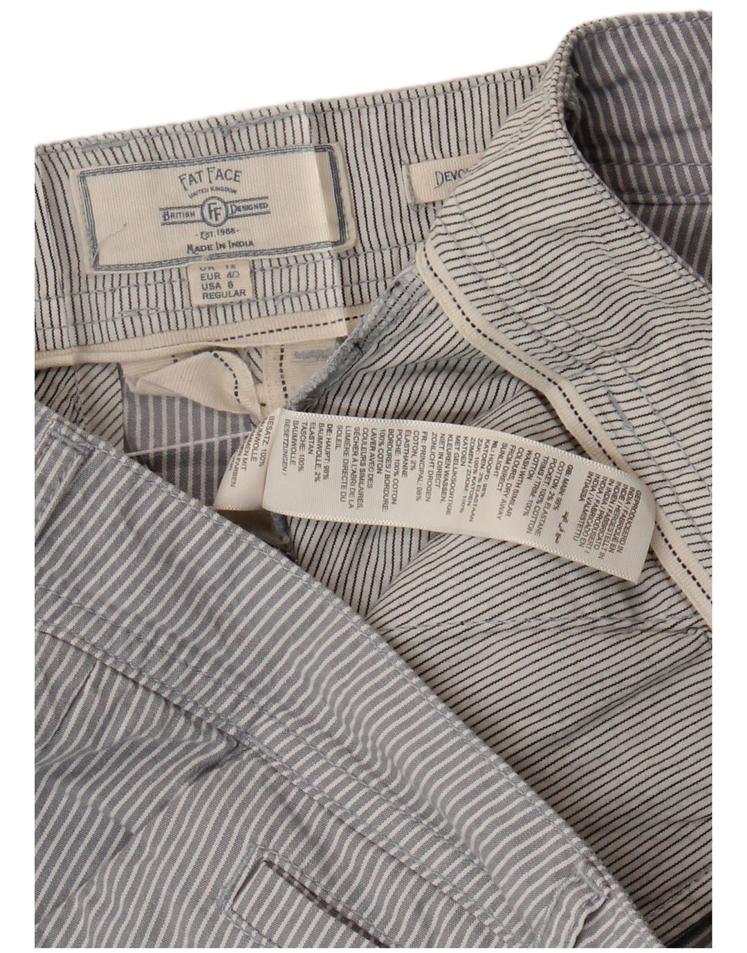 Pantaloni tăiați obișnuiți pentru femei Fat Face UK 12 Mediu L32 L25 Gri cu dungi