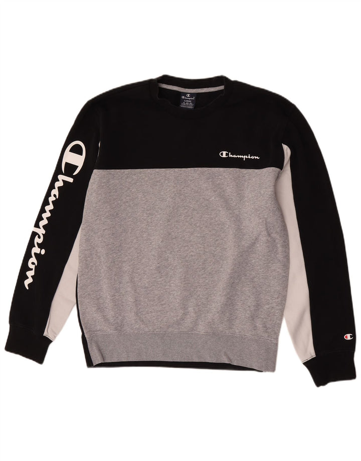 Pulover grafic pentru bărbați Champion Pulover mare, negru, bloc de culoare