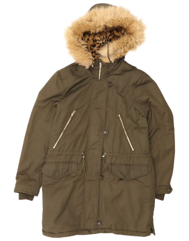 Jachetă parka cu glugă pentru femei Zara UK 14 Medium Kaki Poliester