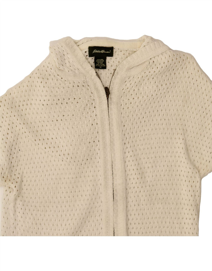 EDDIE BAUER Womens Short Sleeve Zip Neck Jumper Sweater UK 12 Medium White Vintage Eddie Bauer and Second-Hand Eddie Bauer from Messina Hembry 