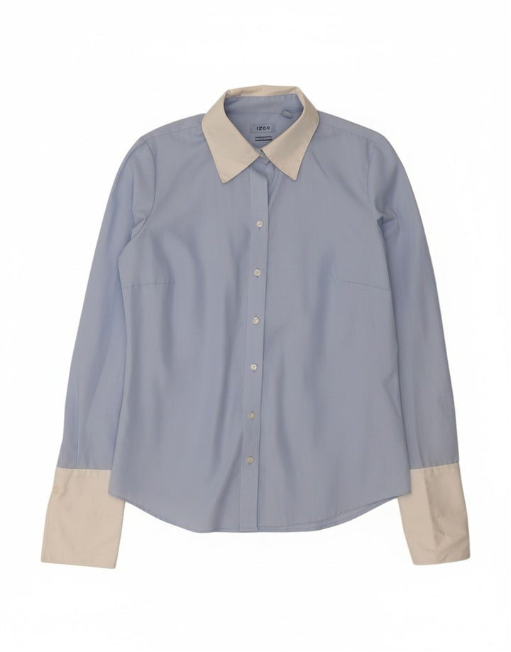 IZOD Womens Formal Shirt UK 14 Medium Blue Colourblock Cotton