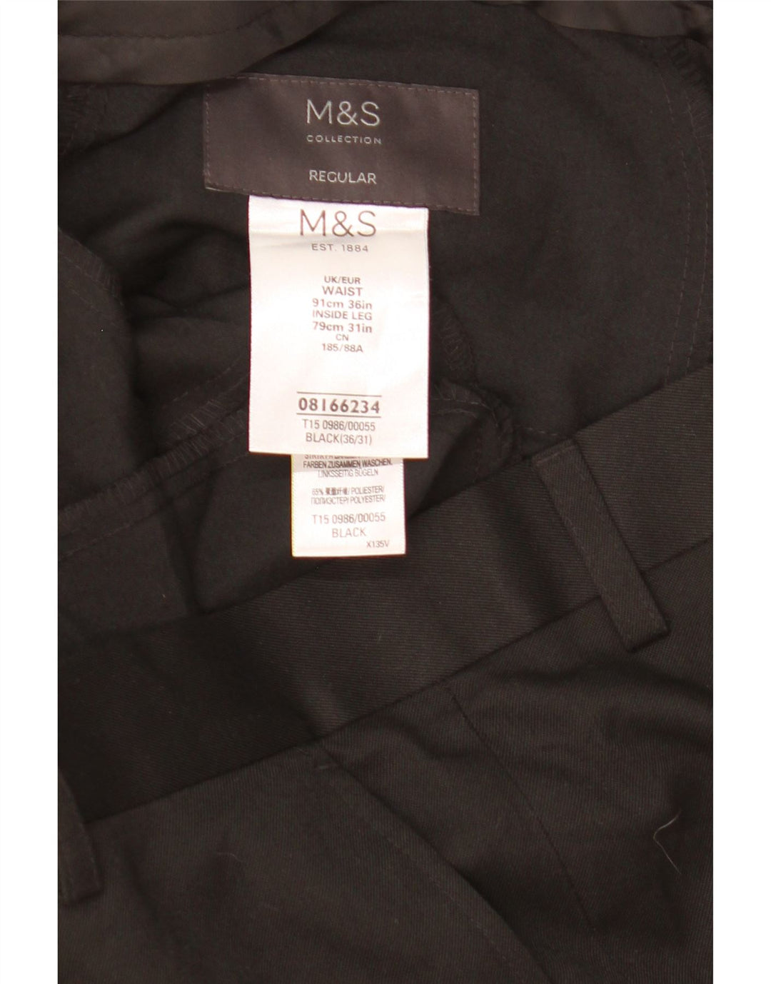 Pantaloni de costum obișnuiți pentru bărbați Marks & Spencer L36 L25 Poliester negru