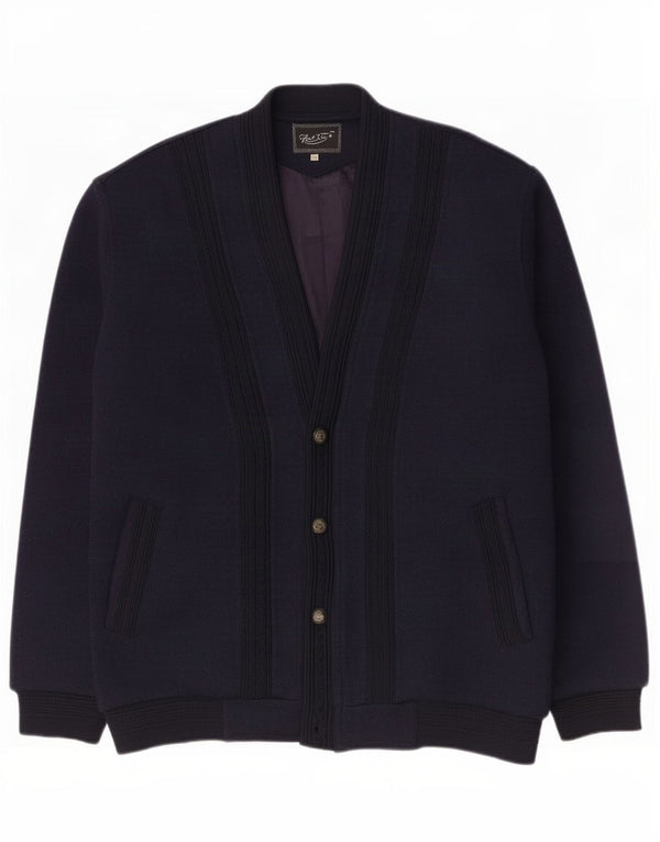 Vintage Mens Knit Bomber Jacket UK 40 Large Navy Blue