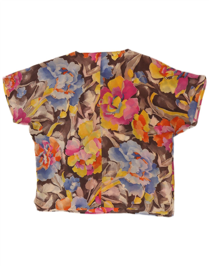 Bluză Vintage Femei Top IT 46 Acetat Floral Multicolor Mare