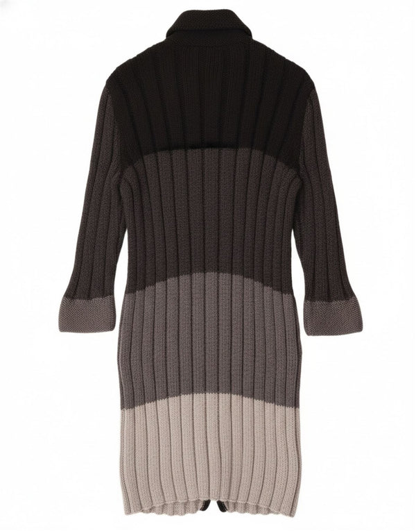 Vintage Womens Longline Cardigan Sweater UK 14 Large Grey Colourblock