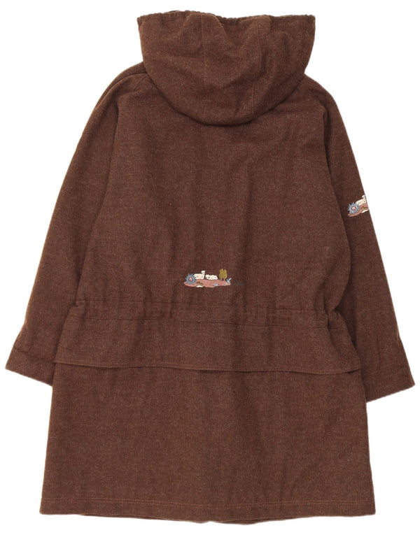 Jachetă Parka cu glugă supradimensionată pentru femei Vintage UK 10 Lână maro mică