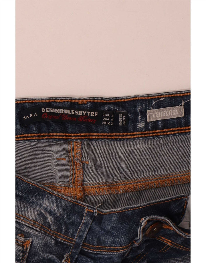 Pantaloni scurți din denim învechit pentru femei Zara EU 38 Mici W28 Albastru