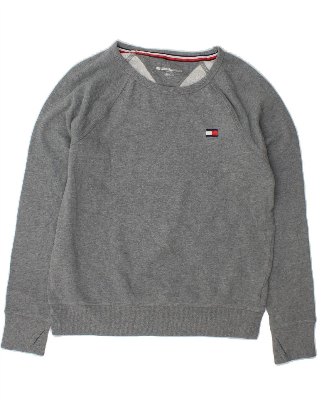 TOMMY HILFIGER Womens Oversized Sweatshirt Jumper UK 10 Small Grey Cotton Vintage Tommy Hilfiger and Second-Hand Tommy Hilfiger from Messina Hembry 