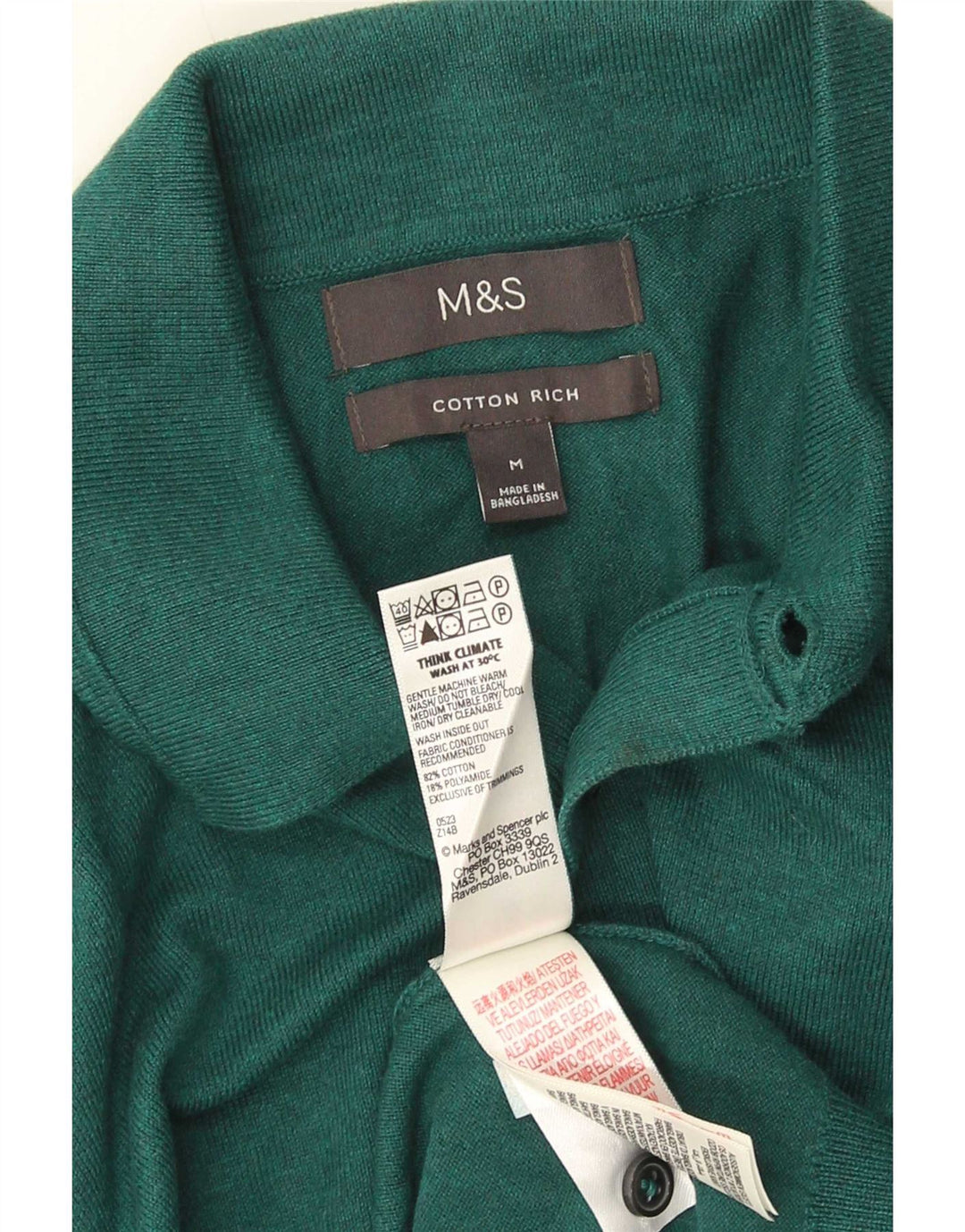 Pulover pentru bărbați Marks & Spencer, cu gât polo, bumbac verde mediu