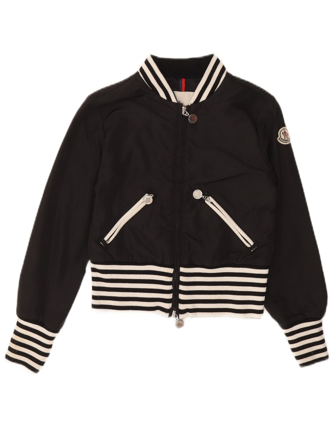 Jachetă Bomber Crop pentru fete Moncler 9-10 ani din poliamidă cu dungi negre