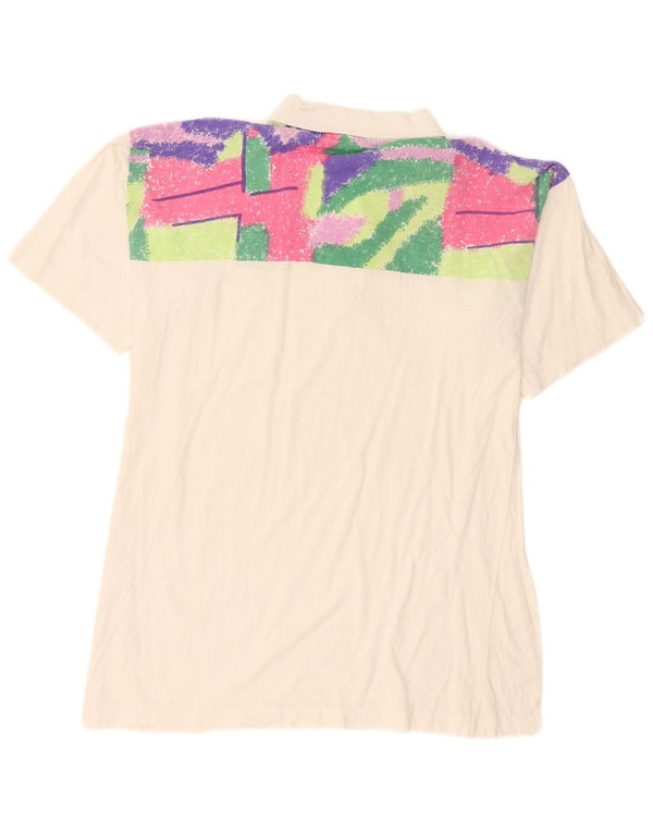 Vintage Mens Polo Shirt Medium White Geometric