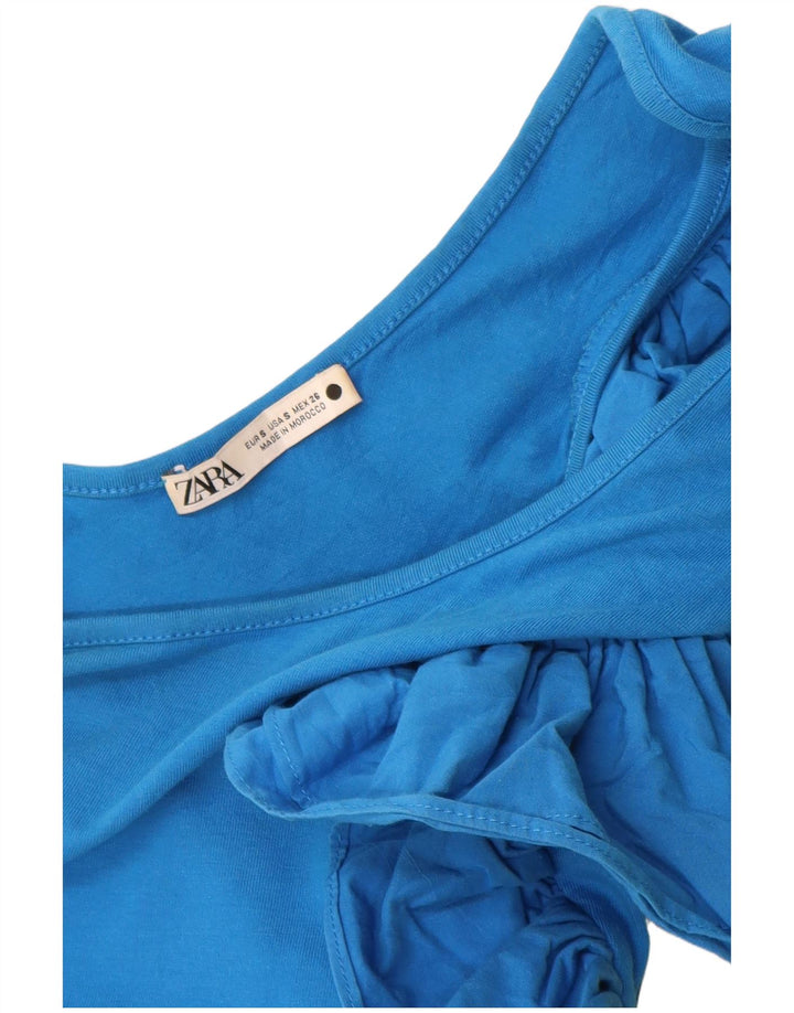 Body cu un umăr cu volane Zara UK 8 Bumbac albastru mic