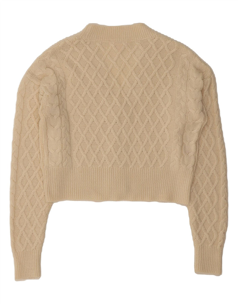 MISS SELFRIDGE Womens Crop Cardigan Sweater UK 4 XS Beige Argyle/Diamond Vintage Miss Selfridge and Second-Hand Miss Selfridge from Messina Hembry 