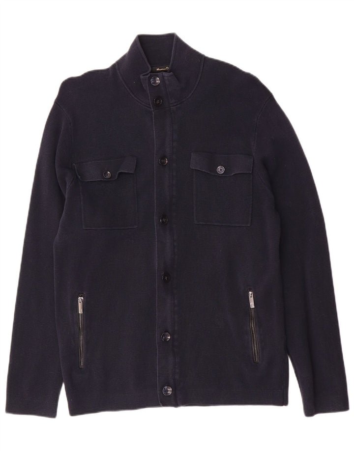Pulover cardigan Massimo Dutti pentru bărbați, bumbac bleumarin mediu