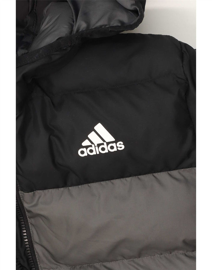 Jachetă căptușită cu glugă pentru băieți Adidas 13-14 ani, gri colorblock