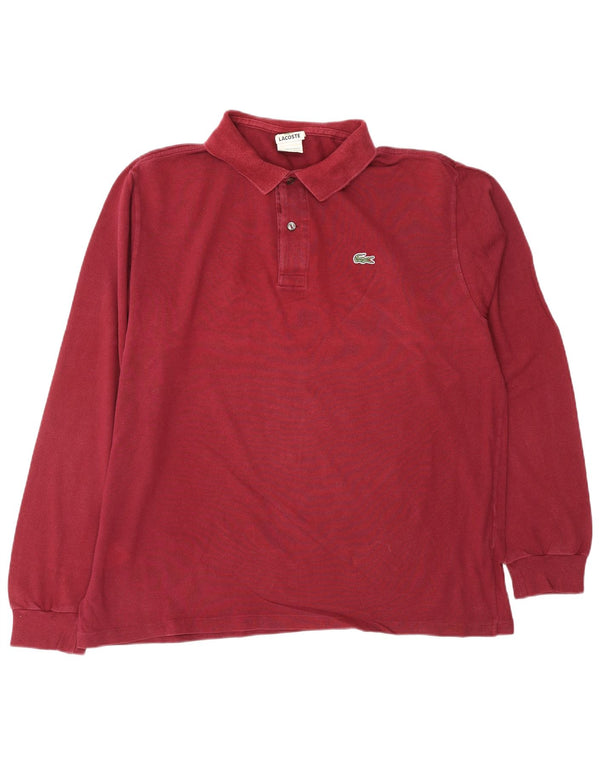 Lacoste Mens Long Sleeve Polo Shirt Size 6 XL Burgundy Cotton