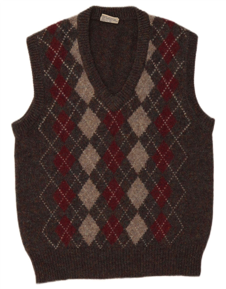 Vintage bărbați Vest Tank Top Mic Gri Argyle/Diamond Lână
