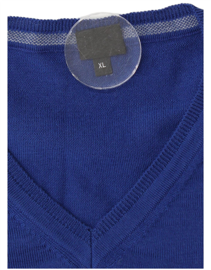 Pulover cu decolteu în V Hugo Boss pentru bărbați, XL, lână virgină, albastră