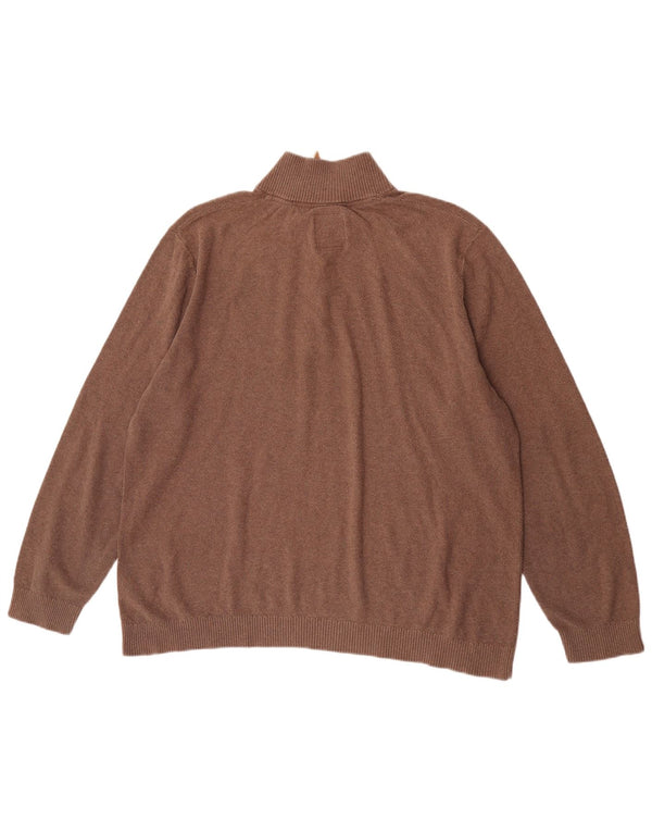 Pulover pentru bărbați Fat Face cu fermoar și gât, bumbac maro 2XL
