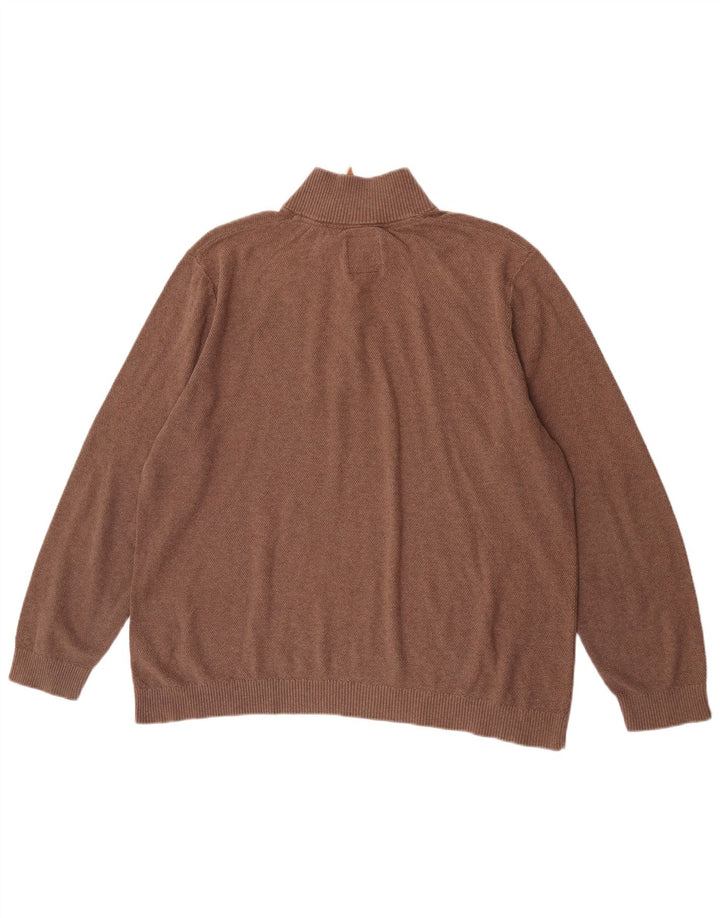 Pulover pentru bărbați Fat Face cu fermoar și gât, bumbac maro 2XL
