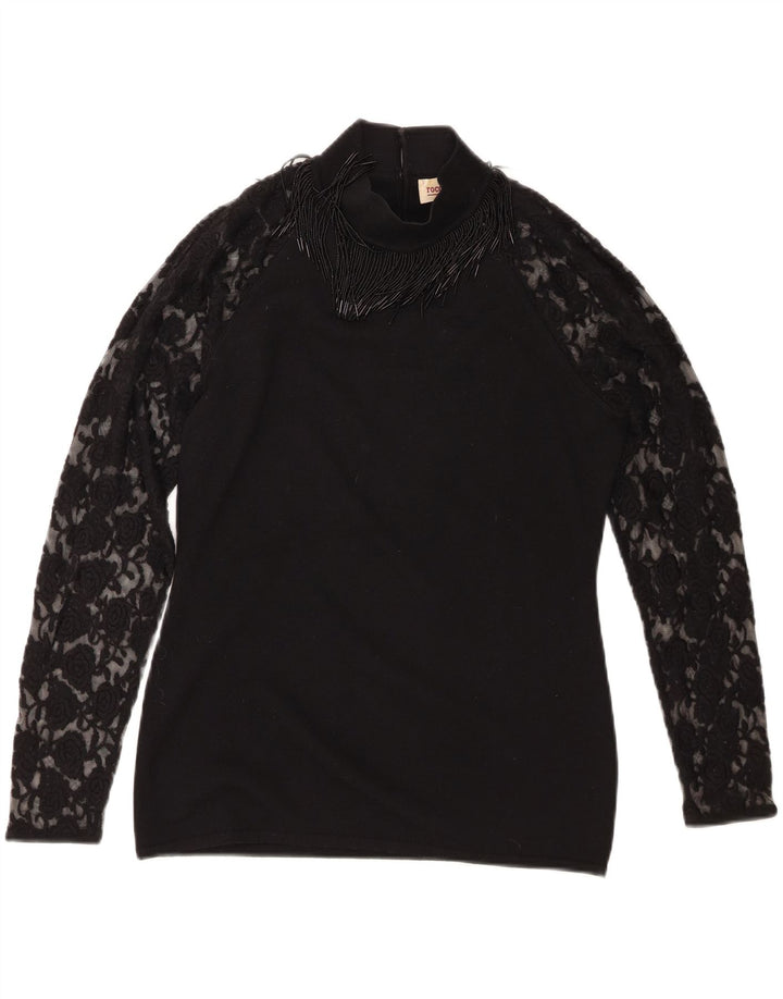 Roccobarocco Top pentru femei cu mânecă lungă UK 14 Medium Black Merinos Wool