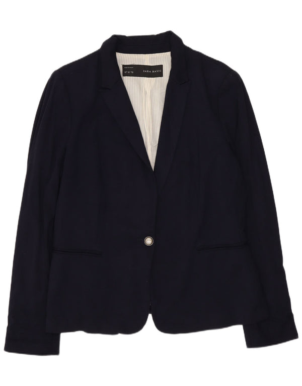 Zara Femei 1 Button Blazer Jacket UK 18 XL Bleumarin Viscoză