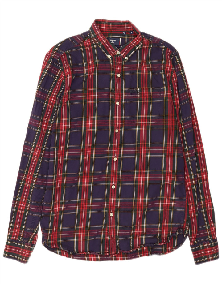 Cămașă de flanel pentru bărbați Superdry, bumbac cu carouri bleumarin mediu