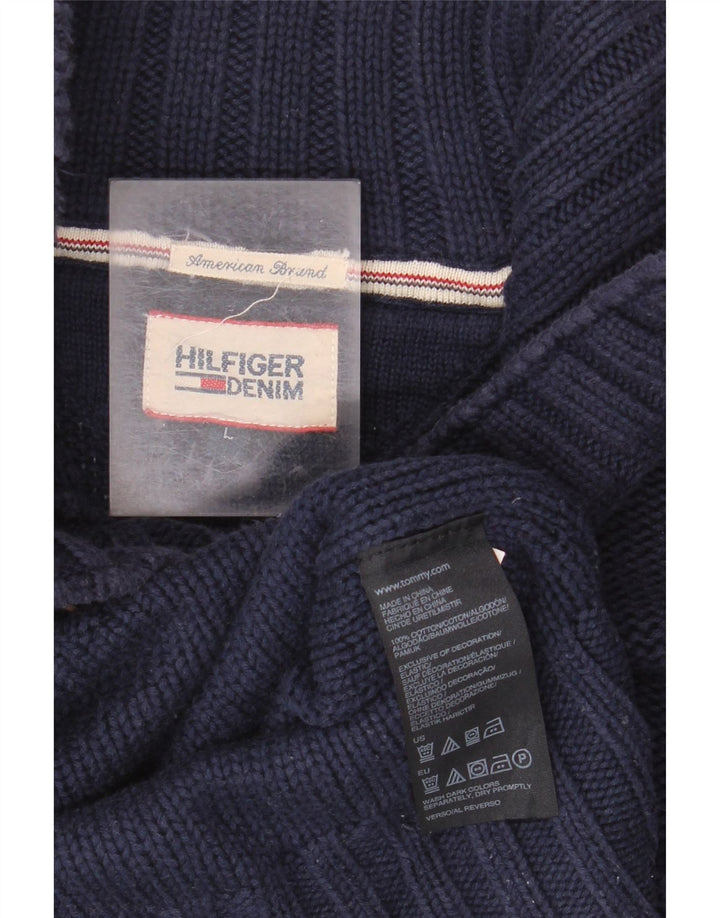 Pulover pentru bărbați Tommy Hilfiger, cu gât cu nasturi, mare din bumbac bleumarin