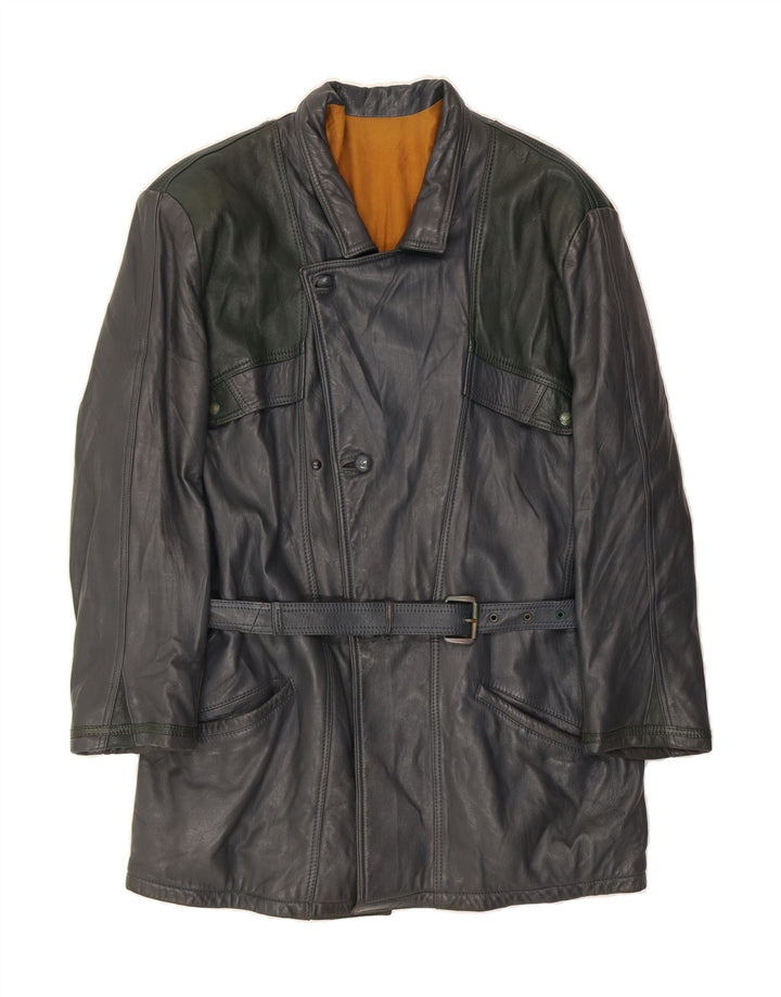 JEAN GABRIEL Womens Leather Coat IT 54 3XL Grey Colourblock Vintage Jean Gabriel and Second-Hand Jean Gabriel from Messina Hembry 