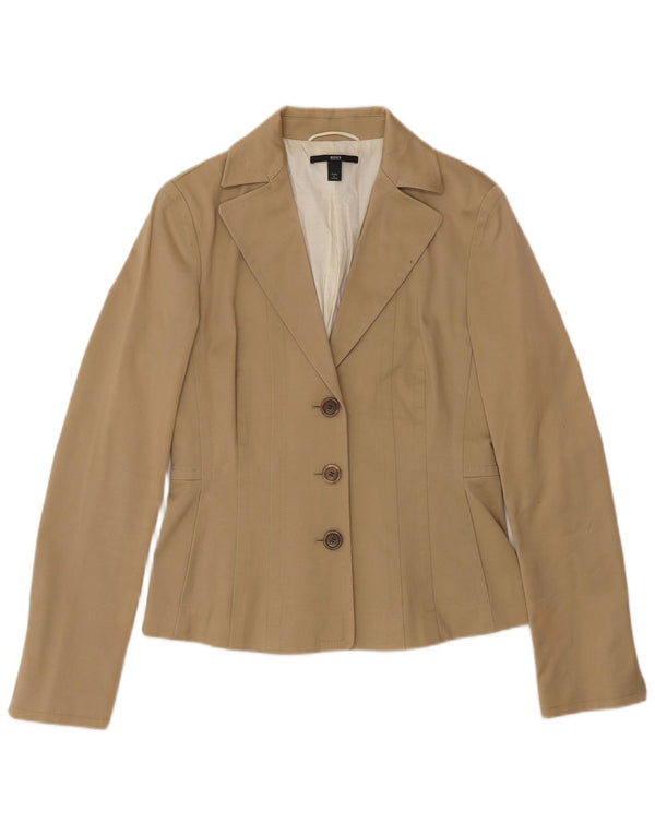 Blazer pentru femei Hugo Boss, cu 3 nasturi, UK 10, mic, bej, bumbac, clasic