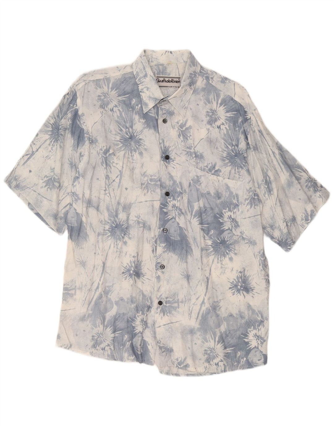 Cămașă vintage pentru bărbați cu mânecă scurtă, albastru mediu Tie Dye
