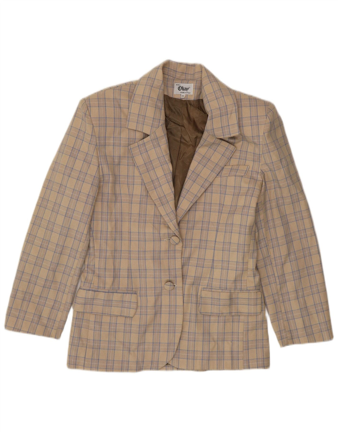 Jachetă Blazer Femei Okay cu 2 nasturi IT 44 Medium Beige Lână cu carouri