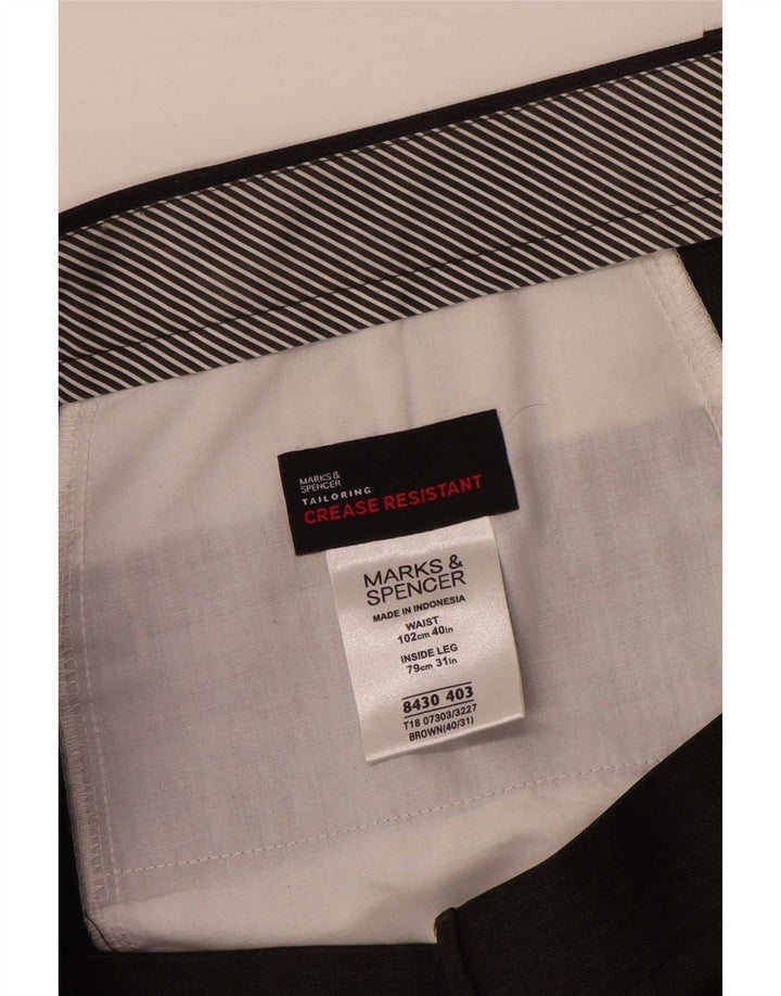 Pantaloni de costum pentru bărbați Marks & Spencer L40 L31 Maro cu dungi Poliester