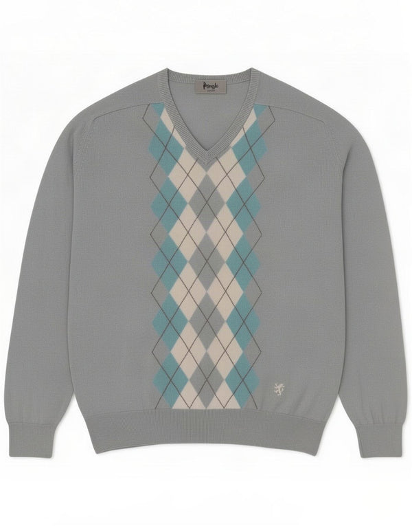 Pulover pringle pentru bărbați cu decolteu în V XL albastru Argyle/Diamond Lambswool