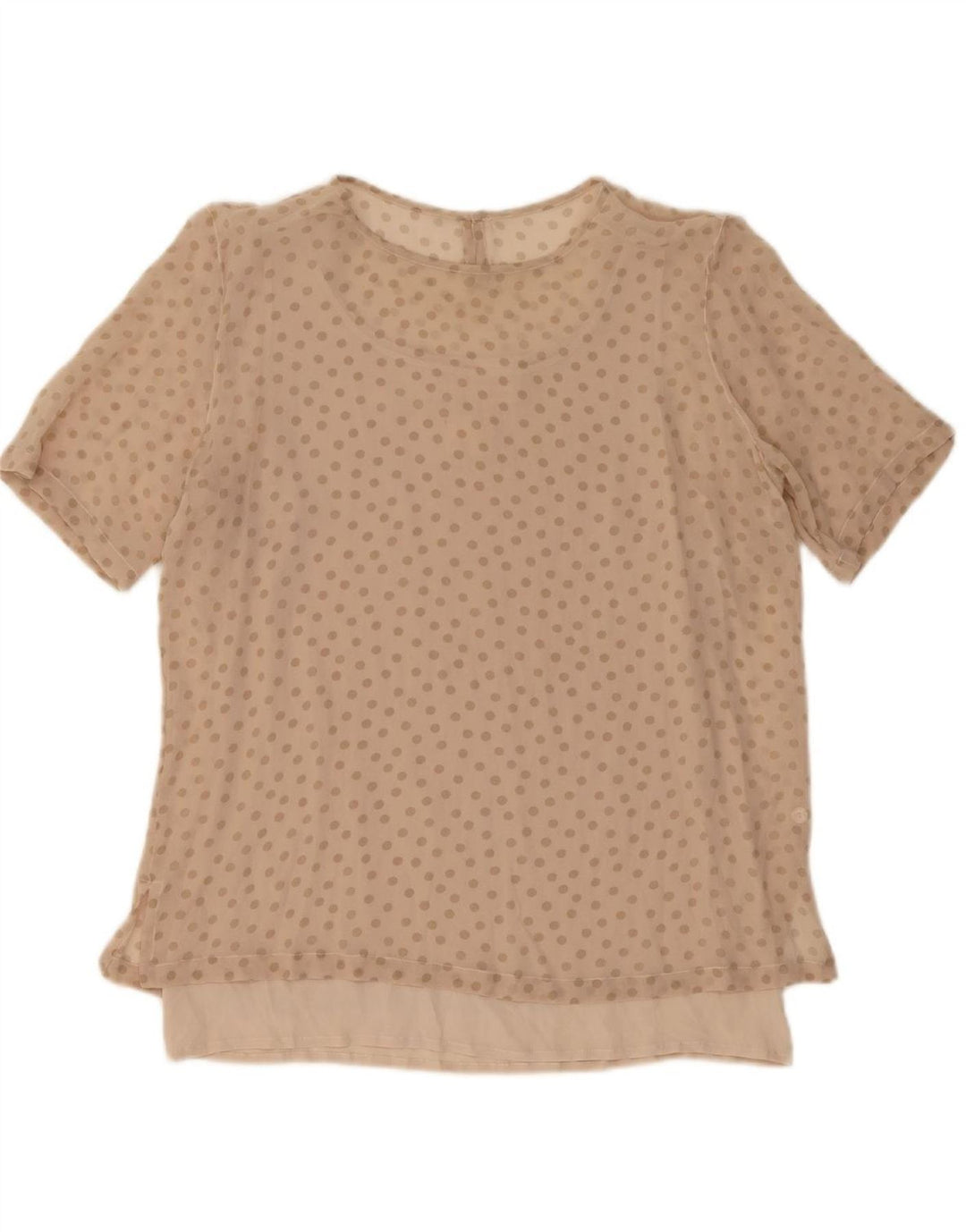 LES COPAINS Womens Blouse Top IT 42 Medium Beige Polka Dot Silk