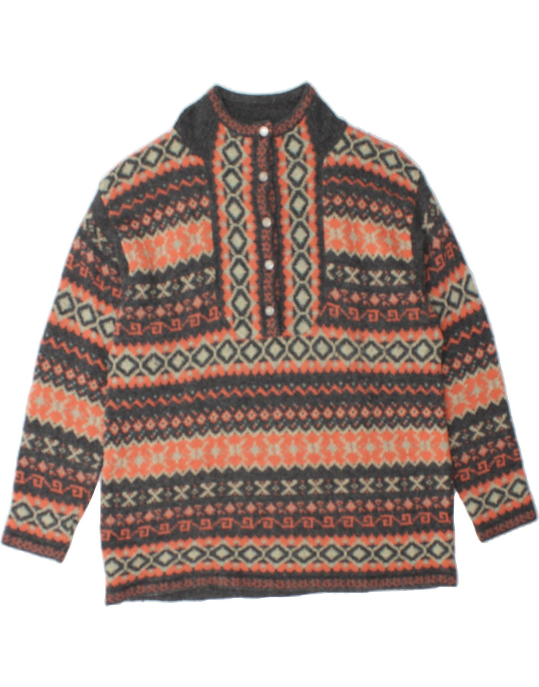 VINTAGE Womens Button Neck Jumper Sweater UK 16 Large Orange Geometric Vintage Vintage and Second-Hand Vintage from Messina Hembry 