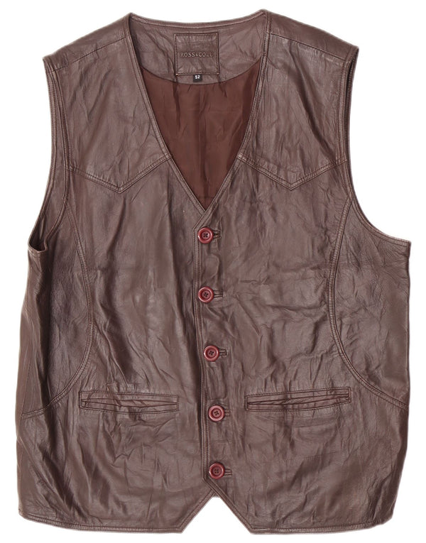 Ross&Cole Mens Leather Waistcoat IT 52 XL Brown