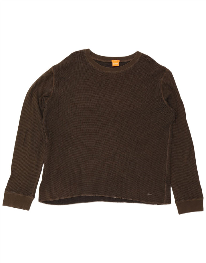 Top pentru bărbați Hugo Boss cu mânecă lungă 3XL, bumbac maro