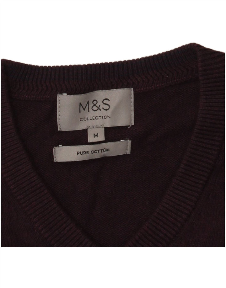 Pulover pentru bărbați Marks & Spencer, cu decolteu în V, din bumbac violet mediu