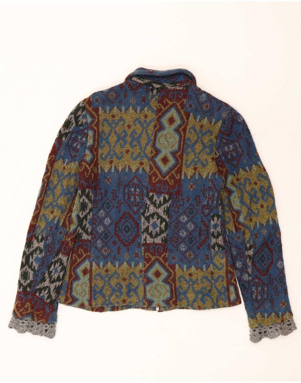 Pulover vintage cardigan crop pentru femei UK 10 mic multicolor Ikat