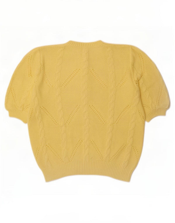 Pulover vintage pentru femei cu mânecă scurtă, cu gât cu nasturi, UK 18 XL Galben