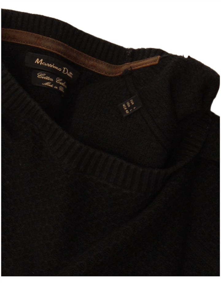 MASSIMO DUTTI Pulover pentru bărbați cu gât crew pulover mare, negru, bumbac