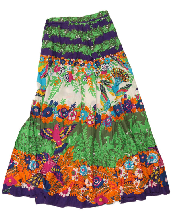 Fusta țigănească vintage pentru femei UK 14 Medium W26 Bumbac floral multicolor