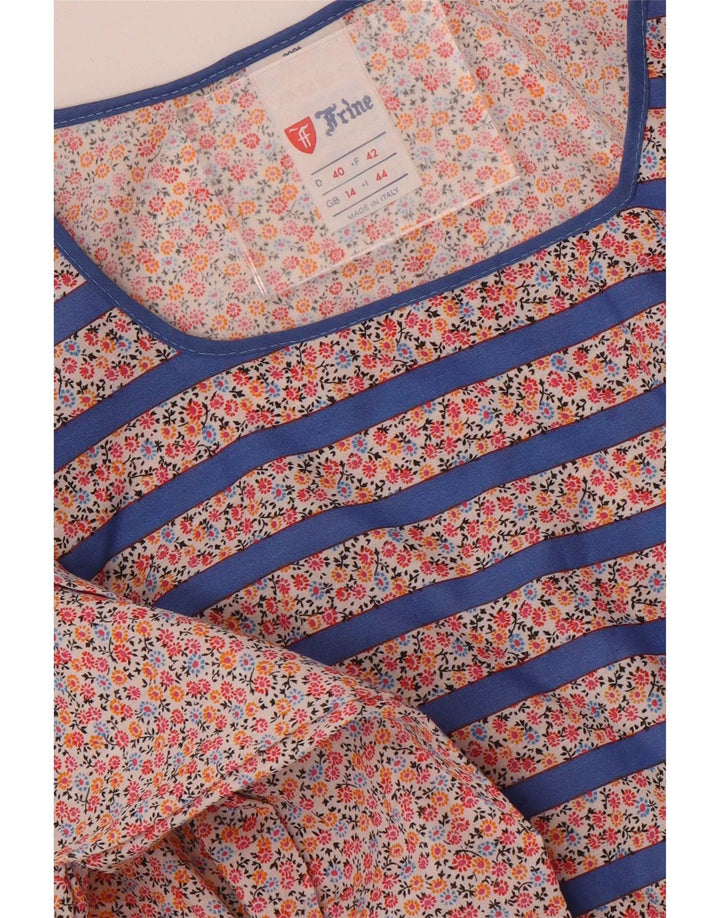 Rochie maxi cu mânecă lungă vintage pentru femei UK 14 Poliester cu dungi albastre medii