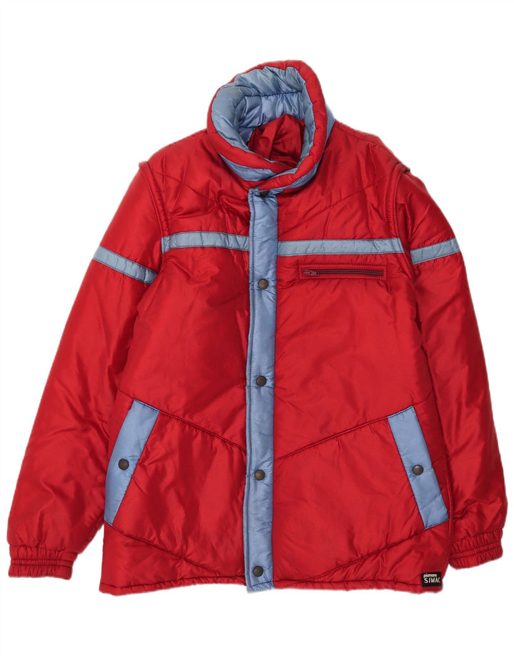 Jachetă căptușită cu glugă vintage pentru femei IT 52 2XL Poliamidă color bloc roșu
