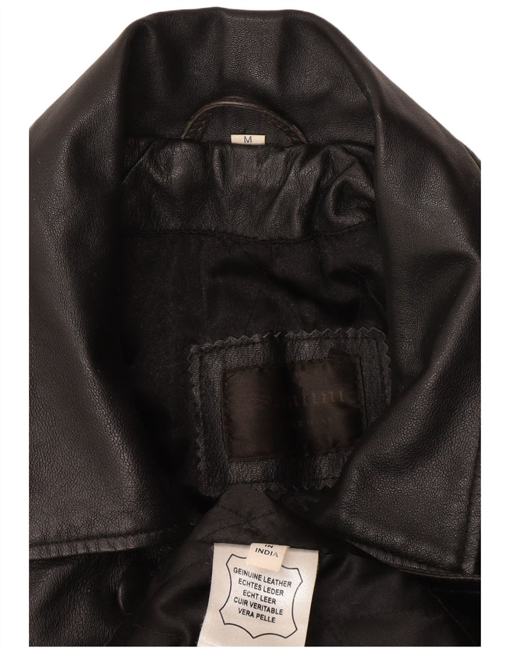 Palton de piele Santini pentru femei UK 14 Medium Black Leather