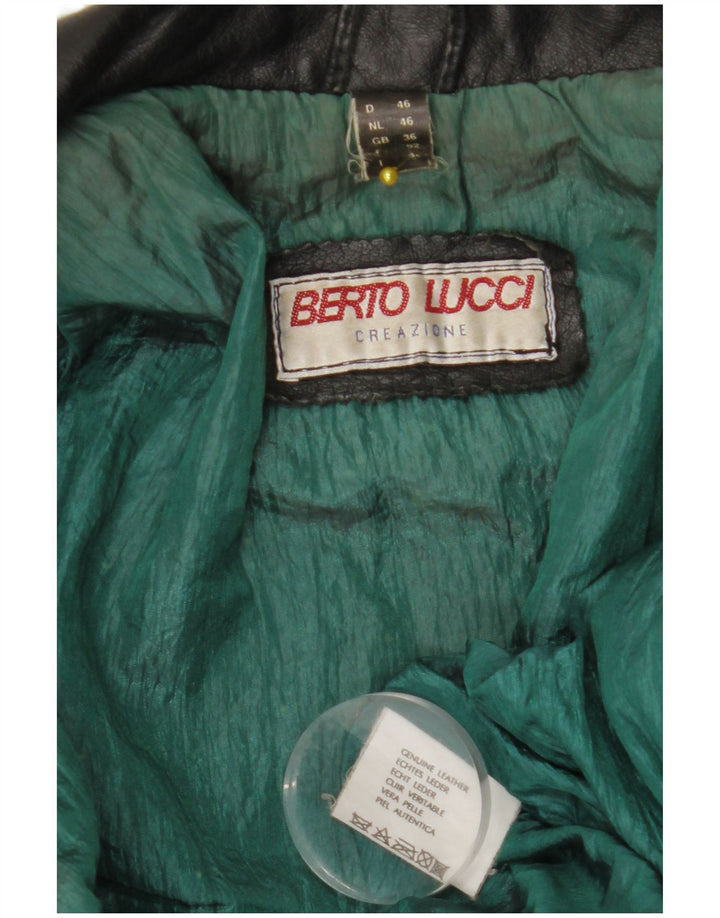 BERTO LUCCI Jachetă de motociclist din piele pentru bărbați UK 36 Mic din piele neagră