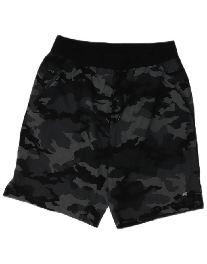 Pantaloni scurți sport pentru bărbați RUSSELL ATHLETIC, poliester camuflaj, gri mic